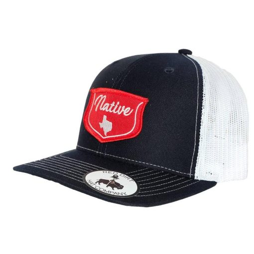 Red Dirt Hat Co Navy White Red Native Patch Mesh Back Cap Cut Price