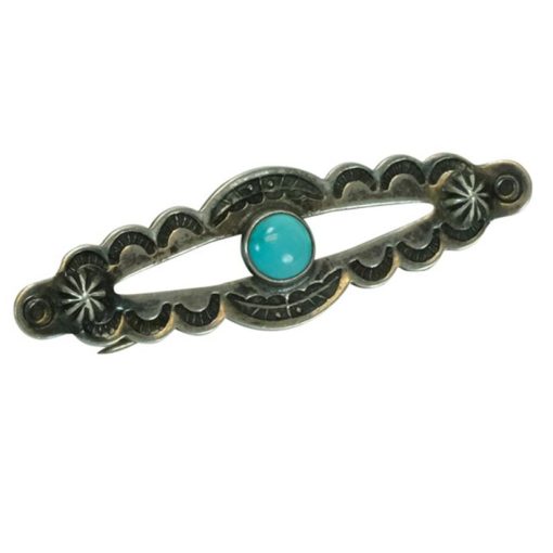 Vintage Turquoise and Silver Scalloped Pin Official
