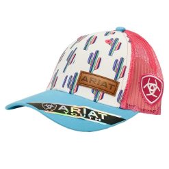 Ariat Multi Cactus White Hot Pink Turquoise Youth Cap Opening Sales