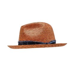 Wyeth Archie Wheat Straw Hat with Braided Chambray Hatband Discount Store