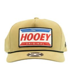 Hooey ‘Splitter’ Tan 5Panel Trucker with Red White Blue Rectangle Patch Men’s Cap Gift Selection