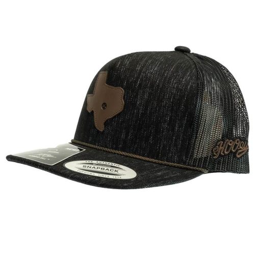 Hooey Tejas Black 5 Panel Trucker with Leather Texas Patch Meshback Cap Special Offers