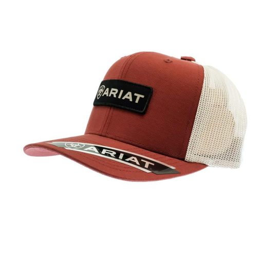 Ariat Rust Red Black Patch White Meshback Cap Fashionable