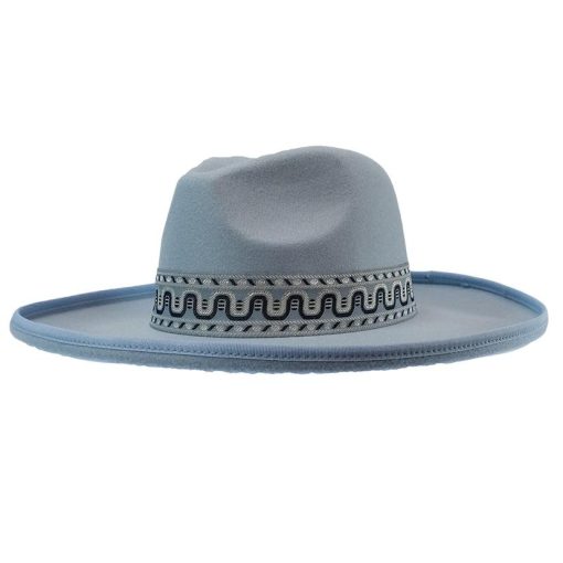 Blue Boho Stripe Band Felt Hat Exquisite Gifts
