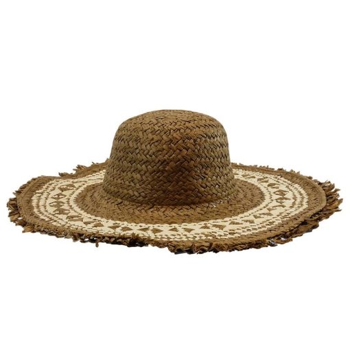Brown and Tan Woven Straw Sunhat Cut Price