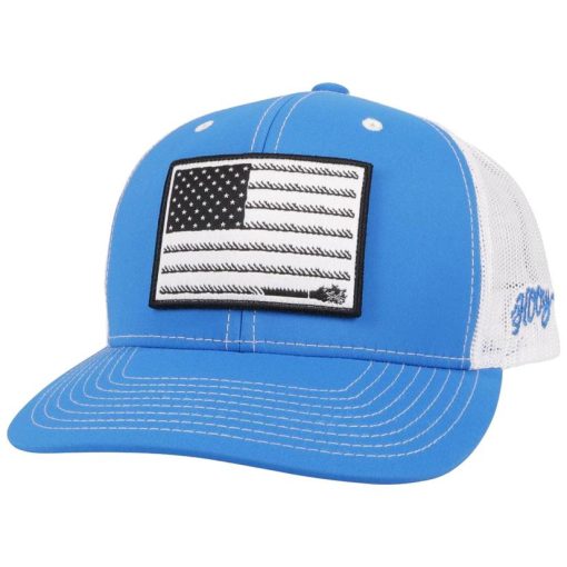 Hooey Blue and White 6-Panel Flag Patch Meshback Trucker Cap Official