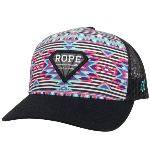 Hooey Rope Like a Girl Pastel Aztec Print and Black Meshback Cap Fashionable