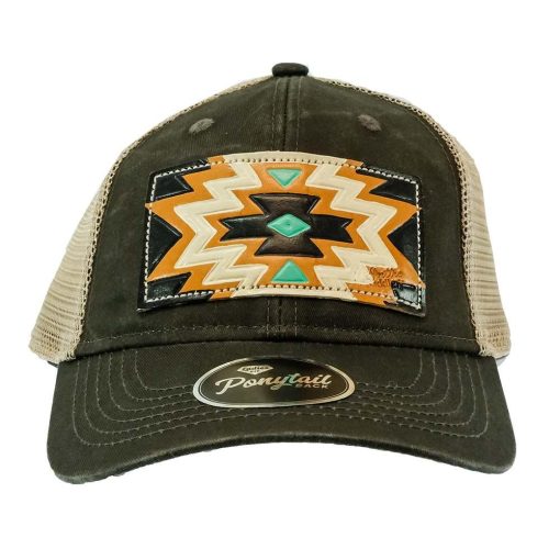 Miranda McIntire Women’s Brown Cap with Turquoise and Black Aztec Patch Discount Store