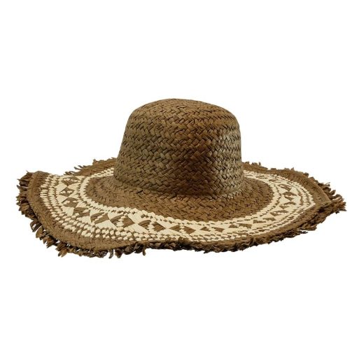 Brown and Tan Woven Straw Sunhat Cut Price